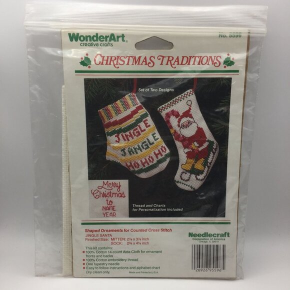 Set 2 WonderArt Christmas Traditions Cross Stitch Designs Jingle Santa Ornaments - Picture 5 of 6